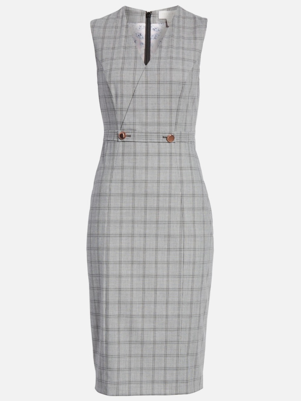 Ted Baker Sleeveless Plaid Sheath Dress in Gray